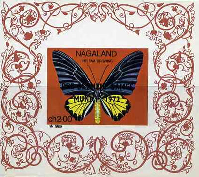 Nagaland 1971 Butterfly (Helena Birdwing) imperf Miniature sheet (2ch value) opt'd PRE-OLYMPIC GAMES, MUNICH 1972 unmounted mint