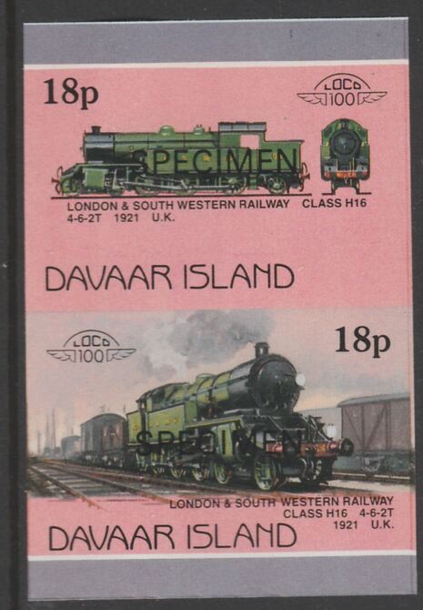 Davaar Island 1983 Locomotives #1 L&SW Class H16 4-6-2T loco 18p imperf se-tenant pair overprinted SPECIMEN unmounted mint