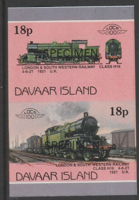 Davaar Island 1983 Locomotives #1 L&SW Class H16 4-6-2T loco 18p imperf se-tenant pair overprinted SPECIMEN unmounted mint