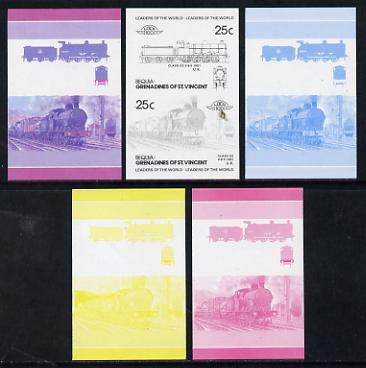 St Vincent - Bequia 1985 Locomotives #3 (Leaders of the World) 25c (0-8-0 Class G2) set of 5 imperf progressive colour proofs in se-tenant pairs comprising the 4 basic colours plus 2-colour composite (5 pairs) unmounted mint