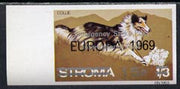 Stroma 1971 Strike Mail - Dogs - Collie imperf 15p on 1s3d overprinted Europa 1969 additionally opt'd  Emergency Strike Post International Mail unmounted mint