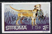 Stroma 1971 Strike Mail - Dogs - Labrador imperf 15p on 2s overprinted Europa 1969 additionally opt'd  Emergency Strike Post International Mail unmounted mint