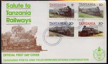 Tanzania 1985 Locomotives perf set of 4 with 'Caribbean Royal Visit 1985' opt in silver on cover with first day cancel
