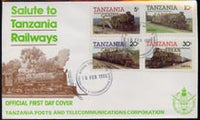 Tanzania 1985 Locomotives perf set of 4 with 'Caribbean Royal Visit 1985' opt in gold on cover with first day cancel