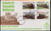 Tanzania 1985 Locomotives imperf set of 4 with 'Caribbean Royal Visit 1985' opt in gold on cover with first day cancel