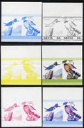 Nevis 1985 Kingfisher & Cuckoo (John Audubon 55c) set of 6 imperf progressive colour proofs in se-tenant pairs comprising the 4 basic colours plus magenta & blue and magenta, blue & yellow composites (as SG 271a) unmounted mint