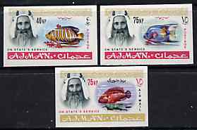 Ajman 1965 Fish imperf set of 3 from 'Official' set unmounted mint SG O65, 67 & 69var