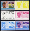 St Vincent - Grenadines 1985 Cricketers #3 - 60c L Potter - set of 6 imperf progressive colour proofs in se-tenant pairs comprising the 4 basic colours plus blue & magenta and blue, magenta & yellow composites unmounted mint (as SG 366a)