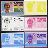 St Vincent - Grenadines 1985 Cricketers #3 - 60c L Potter - set of 6 imperf progressive colour proofs in se-tenant pairs comprising the 4 basic colours plus blue & magenta and blue, magenta & yellow composites unmounted mint (as SG 366a)