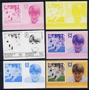 St Vincent - Grenadines 1985 Cricketers #3 - 55c M D Moxon - set of 6 imperf progressive colour proofs in se-tenant pairs comprising the 4 basic colours plus blue & magenta and blue, magenta & yellow composites unmounted mint (as SG 364a)