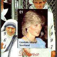 Easdale 1997 Diana, The People's Princess perf souvenir sheet #1 (£1 value Mother Teresa in background) unmounted mint