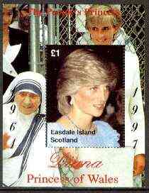 Easdale 1997 Diana, The People's Princess perf souvenir sheet #1 (£1 value Mother Teresa in background) unmounted mint