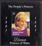 Easdale 1997 Diana, The People's Princess perf souvenir sheet #2 (£1 value Portrait with black background) unmounted mint