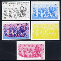 St Vincent - Bequia 1986 World Cup Football 2c (Iraqi Team) set of 5 imperf progressive colour proofs comprising the 4 basic colours plus blue & magenta composite unmounted mint