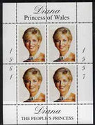 Touva 1997 Diana, The People's Princess perf sheetlet containing block of 4