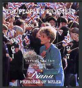 Turkmenistan 1997 Diana, The People's Princess perf souvenir sheet #1 (Amongst Crowd of Children) unmounted mint