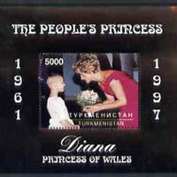 Turkmenistan 1997 Diana, The People's Princess perf souvenir sheet #2 (Portrait with black frame) unmounted mint
