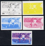 St Vincent - Bequia 1986 World Cup Football 10c (Bulgaria v France) set of 5 imperf progressive colour proofs comprising the 4 basic colours plus blue & magenta composite unmounted mint