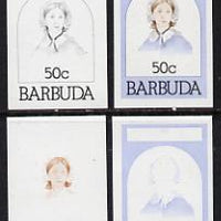 Barbuda 1981 Florence Nightingale 50c set of 4 imperf progressive colour proofs comprising 3 single colours plus 3-colour composite (as SG 546) unmounted mint