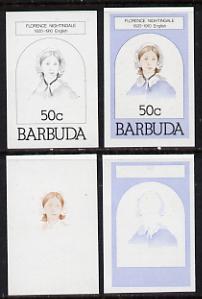 Barbuda 1981 Florence Nightingale 50c set of 4 imperf progressive colour proofs comprising 3 single colours plus 3-colour composite (as SG 546) unmounted mint
