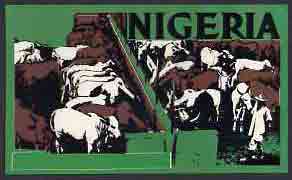Nigeria - Original undenominated artwork probably submitted as essay for the 1973-74 definitive issue showing Cattle (Inscription cut out from overlay but marked 'Obudu Cattle Ranch' on reverse) by unknown artist 8