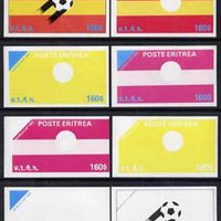 Eritrea 1982 Football World Cup imperf souvenir sheet ($160) set of 8 progressive colour proofs comprising the 4 individual colours, two 2-colour, a 3-colour and all 4-colour composites