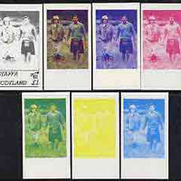 Staffa 1982 Princess Di's 21st Birthday souvenir sheet (£1 value) the set of 7 imperf progressive colour proofs comprising the four individual colours plus,various colour combinations unmounted mint