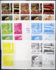 Oman 1982 Royal Baby opt on Royal Wedding imperf sheetlet containing set of 4 values, the set of 10 imperf progressive colour proofs comprising single colours and various colour combinations incl completed design (40 proofs) unmounted mint