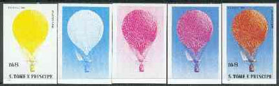 St Thomas & Prince Islands 1980 Balloons 8Db (Anrée's Eagle) set of 5 imperf progressive proofs comprising blue and magenta single colours, blue & magenta and black & yellow composites plus all four colours unmounted mint