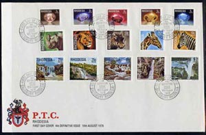 Rhodesia 1978 definitive set of 15 values complete on Official unaddressed cover with first day cancel, SG 555-69