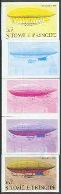 St Thomas & Prince Islands 1980 Airships 7Db (Willows II) set of 5 imperf progressive proofs comprising blue and magenta single colours, blue & magenta and black & yellow composites plus all four colours unmounted mint