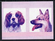 St Vincent - Bequia 1985 Dogs (Leaders of the World) 55c (King Charles & GSD) imperf se-tenant proof pair in magenta & blue only unmounted mint