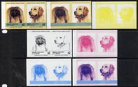 St Vincent - Bequia 1985 Dogs (Leaders of the Wo unmounted mintrld) $2 (Pekinese & Golden Retriever) set of 7 imperf se-tenant progressive proof pairs comprising the 4 individual colours, plus 2, 3 and all 4-colour composites
