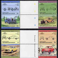 St Vincent - Union Island 1985 Cars #1 (Leaders of the World) set of 8 in se-tenant gutter pairs (folded through gutters or perfs) from uncut archive proof sheet unmounted mint