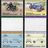 St Vincent - Union Island 1985 Cars #2 (Leaders of the World) set of 8 in se-tenant gutter pairs (folded through gutters or perfs) from uncut archive proof sheet unmounted mint