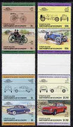 St Vincent - Union Island 1985 Cars #2 (Leaders of the World) set of 8 in se-tenant gutter pairs (folded through gutters or perfs) from uncut archive proof sheet unmounted mint