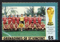 St Vincent - Grenadines 1986 World Cup Football $5 (Canada Team) unmounted mint with perfortions slightly misplaced (horiz perfs encroach onto Country name)