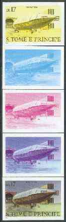 St Thomas & Prince Islands 1980 Airships 17Db (Mayfly) set of 5 imperf progressive proofs comprising blue and magenta single colours, blue & magenta and black & yellow composites plus all four colours unmounted mint