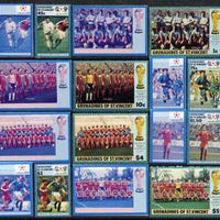 St Vincent - Grenadines 1986 World Cup Football complete set of 8 die proofs in red and blue only (missing Country name & value) on Cromalin plastic card (ex archives) as SG 468-75
