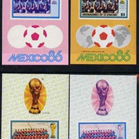 St Vincent - Grenadines 1986 World Cup Football the set of two m/sheet die proofs in red and blue only (missing Country name & value) on Cromalin plastic card (ex archives) as SG MS 476 plus issued m/sheets