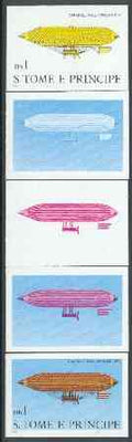 St Thomas & Prince Islands 1980 Airships 1Db (Paul Hanlein) set of 5 imperf progressive proofs comprising blue and magenta single colours, blue & magenta and black & yellow composites plus all four colours unmounted mint