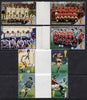St Vincent - Union Island 1986 World Cup Football set of 8 in se-tenant gutter pairs (folded through gutters or perfs) from uncut archive proof sheets unmounted mint