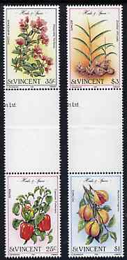 St Vincent 1985 Herbs & Spices set of 4 in se-tenant gutter pairs (folded through gutters) unmounted mint from uncut archive proof sheets, SG 868-71
