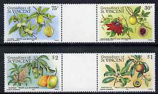 St Vincent - Grenadines 1985 Fruits & Blossoms set of 4 in se-tenant gutter pairs (folded through gutters) from uncut archive proof sheet (SG 398-401) unmounted mint