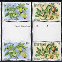 St Vincent - Grenadines 1985 Fruits & Blossoms set of 4 in unfolded gutter pairs from uncut archive proof sheet (SG 398-401) unmounted mint