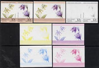 St Vincent - Bequia 1985 Flowers (Leaders of the World) 10c (Primula veris & Pulsatilla vulgaris) set of 7 imperf se-tenant progressive proof pairs comprising the 4 individual colours, plus 2, 3 and all 4-colour composites unmounted mint