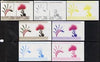 St Vincent - Bequia 1985 Flowers (Leaders of the World) 70c (Anogozanthos manglesii & Metrosideros collina) set of 7 imperf se-tenant progressive proof pairs comprising the 4 individual colours, plus 2, 3 and all 4-colour composites unmounted mint