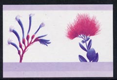 St Vincent - Bequia 1985 Flowers (Leaders of the World) 70c (Anogozanthos manglesii & Metrosideros collina) imperf se-tenant proof pair in magenta & blue only unmounted mint