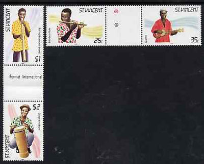 St Vincent 1985 Musical Instruments set of 4 in se-tenant gutter pairs (folded through gutters) from uncut archive proof sheet unmounted mint (SG 905-8)