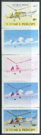 St Thomas & Prince Islands 1979 Aviation History 1Db (Sikorsky VS300) set of 5 imperf progressive proofs comprising blue and magenta single colours, blue & magenta and black & yellow composites plus all four colours unmounted mint